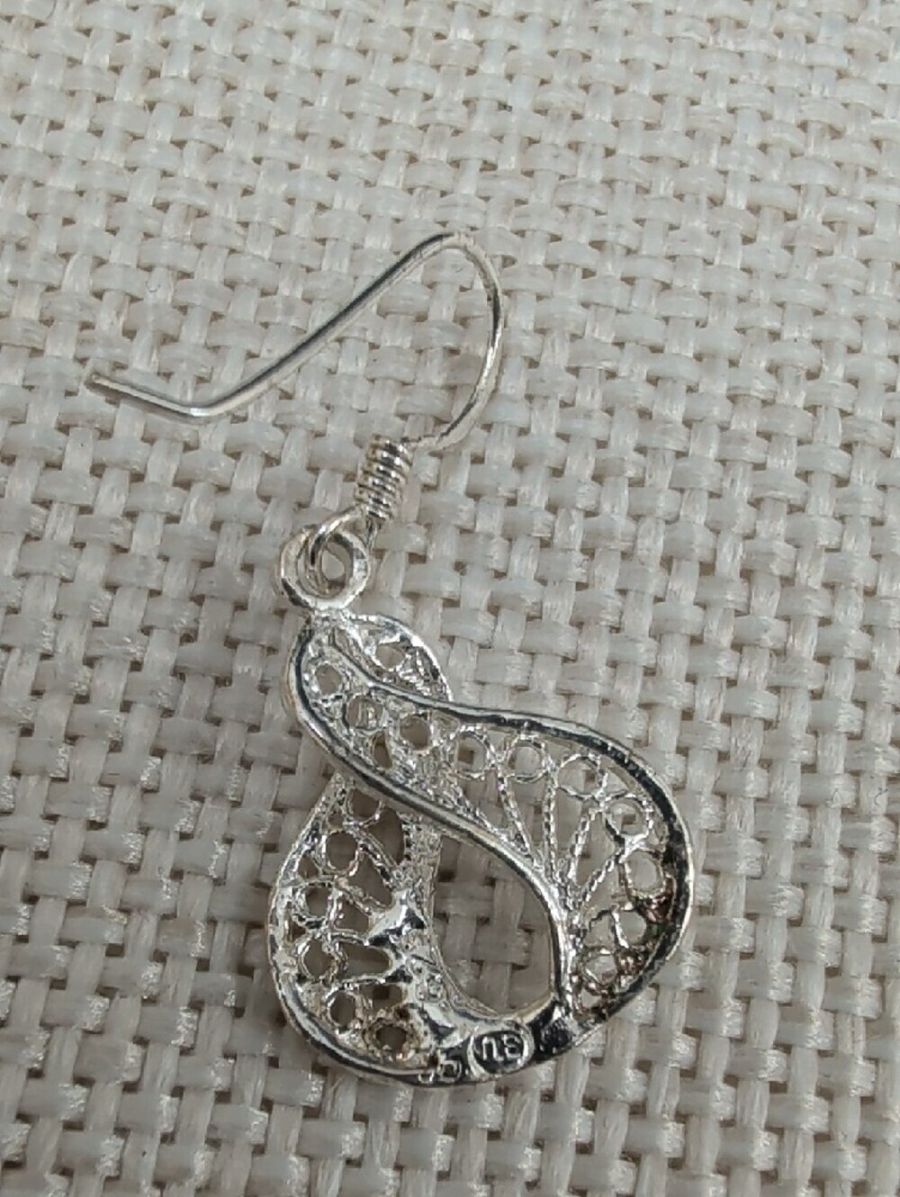 Vintage Sterling Silver 925 Filigree Lace Drop Earrings Dangle Art Nouveau - Picture 4 of 17